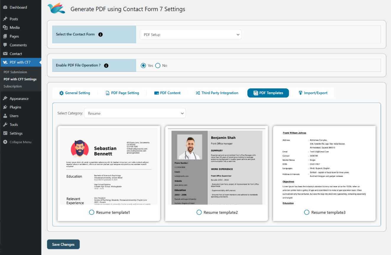 Configure the pdf layout
