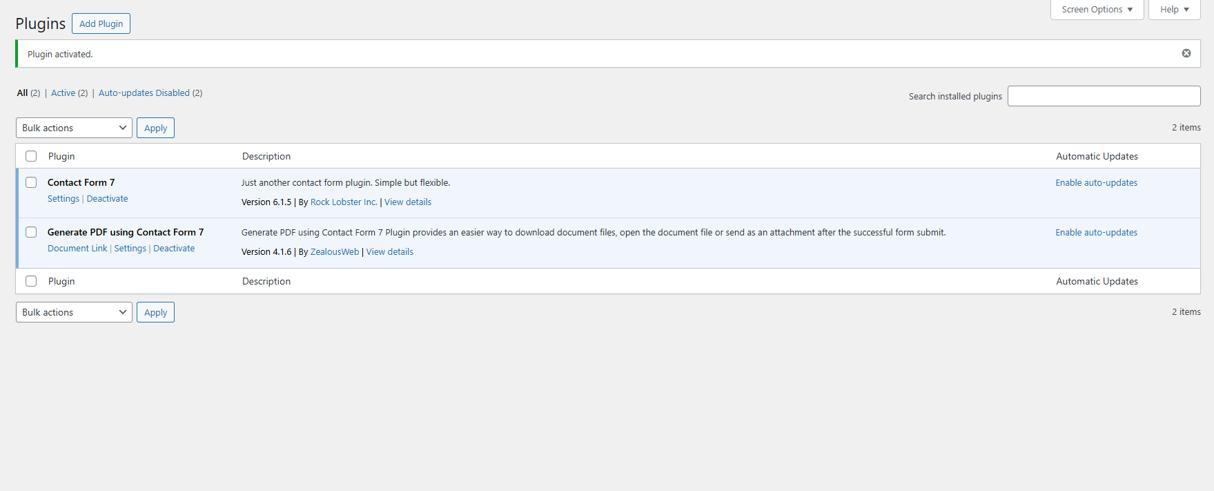 Install Generate PDF Using Contact Form 7 plugin
